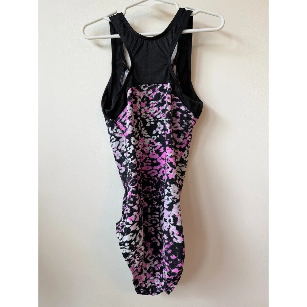 GK Elite Girls Gymnastics Leotard Pink Black Animal Print Racerback Size CM